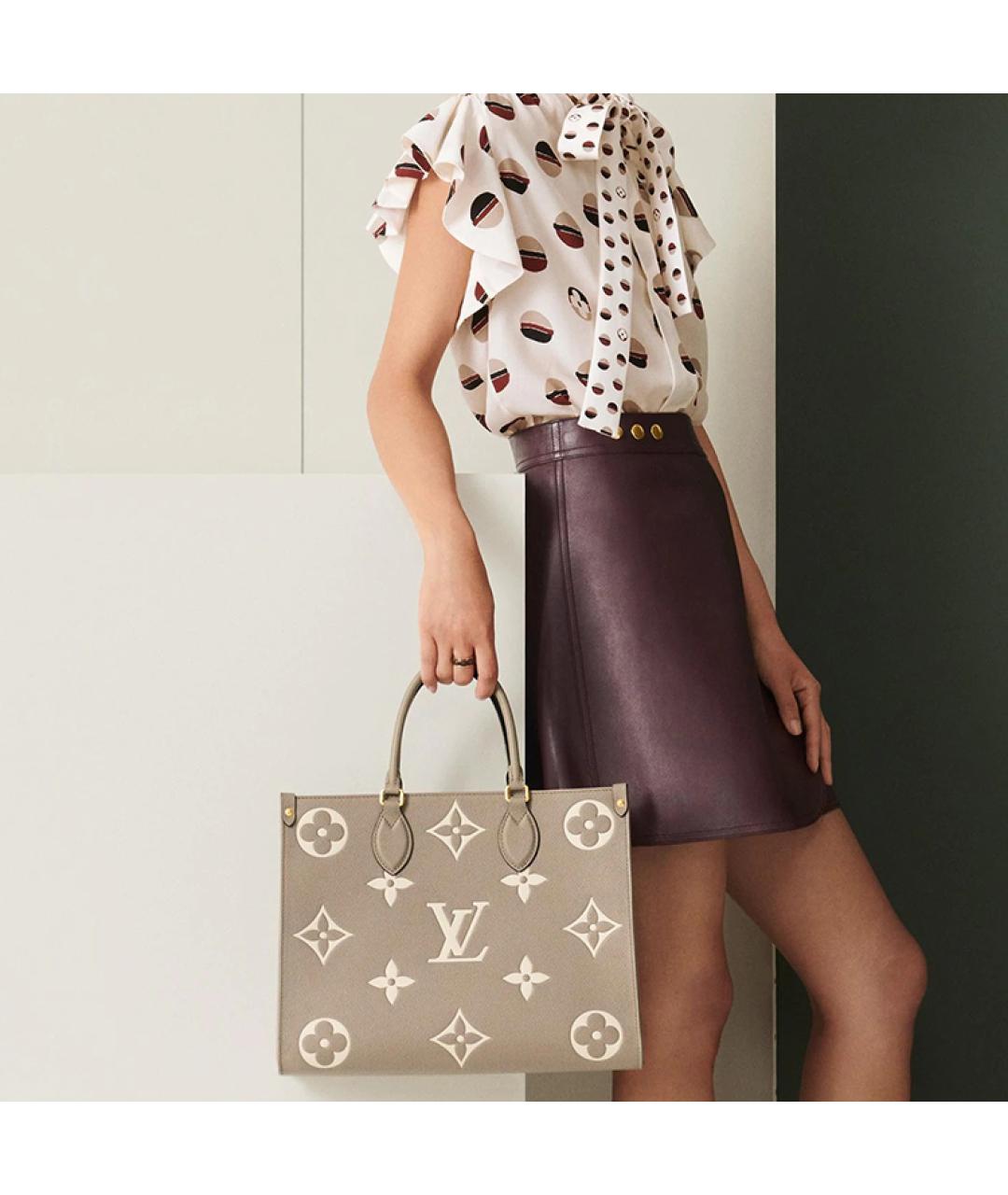 LOUIS VUITTON Бежевая кожаная сумка тоут, фото 6