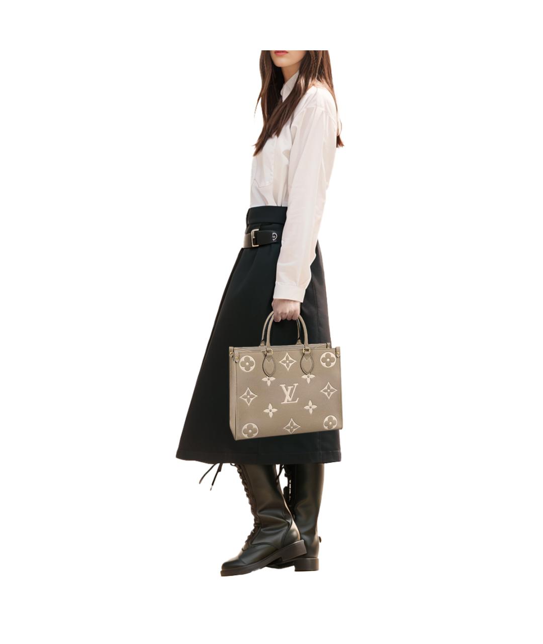 LOUIS VUITTON Бежевая кожаная сумка тоут, фото 7
