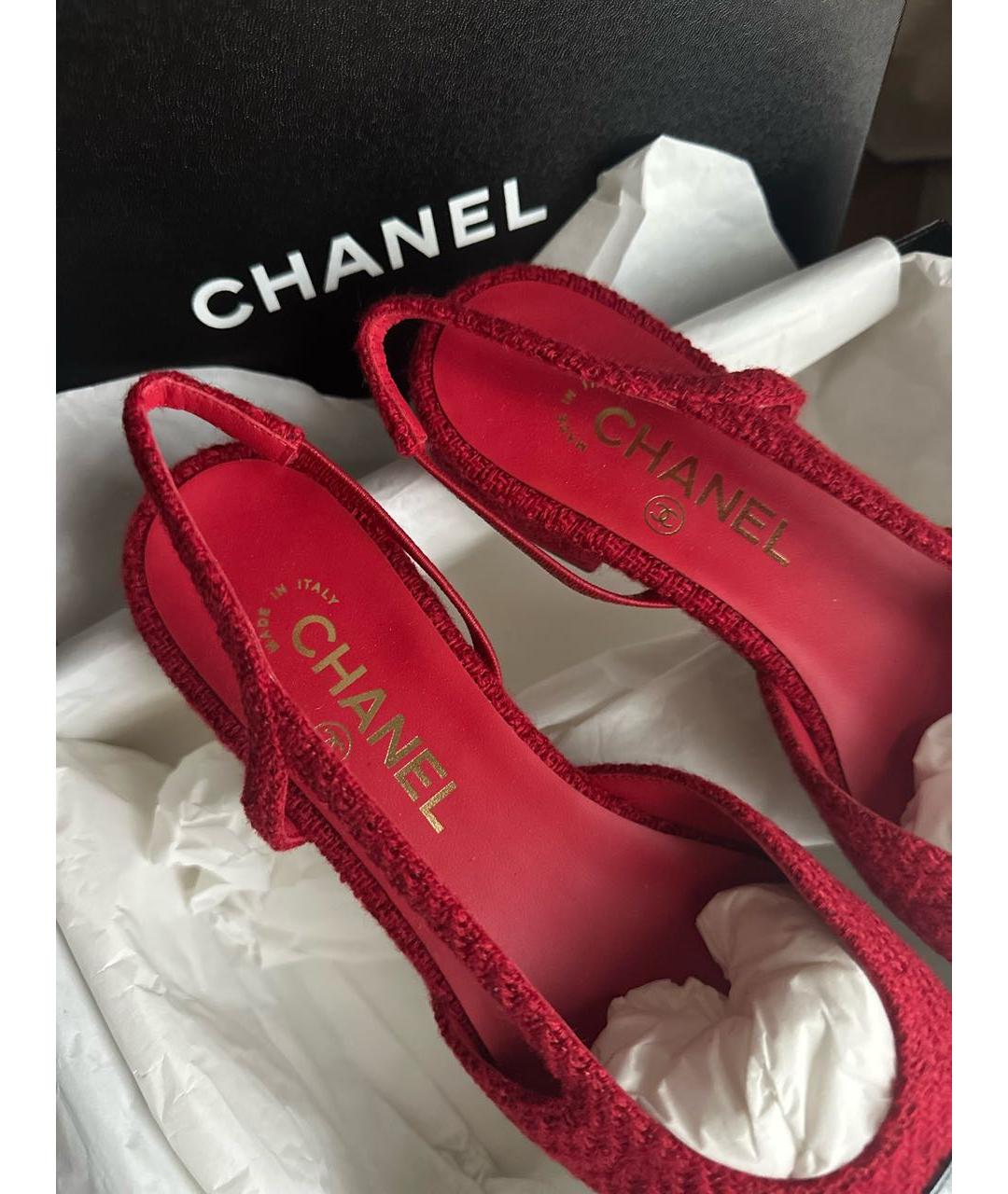 CHANEL Красные текстильные лодочки на низком каблуке, фото 5