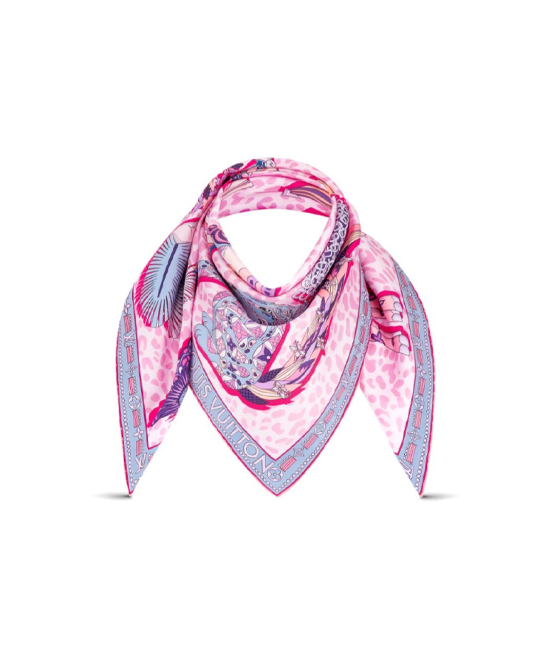 LOUIS VUITTON Розовый шелковый шарф, фото 2