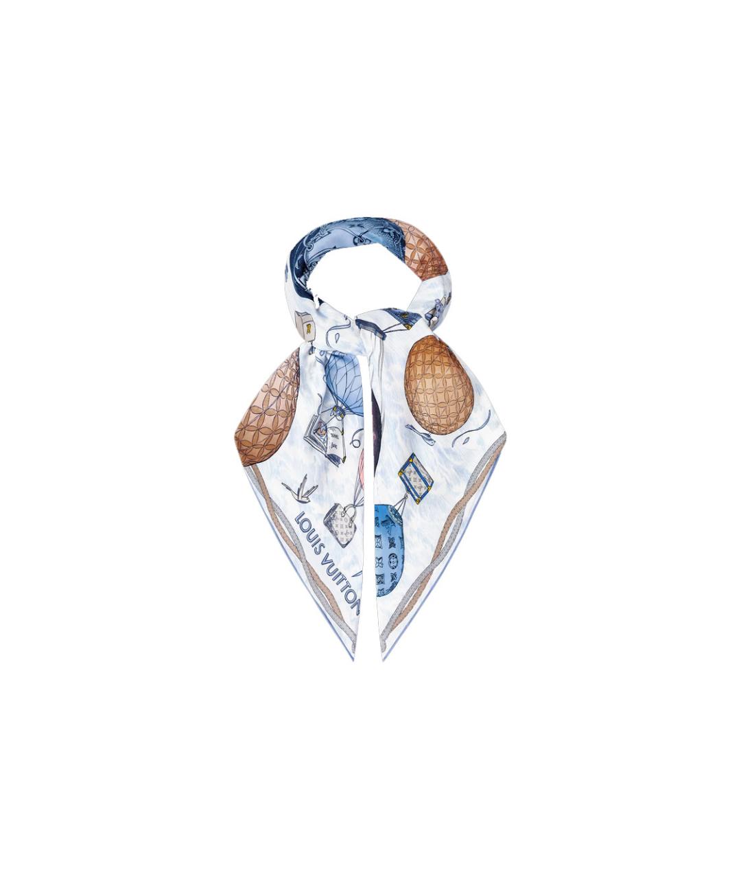 LOUIS VUITTON Голубой шелковый шарф, фото 2