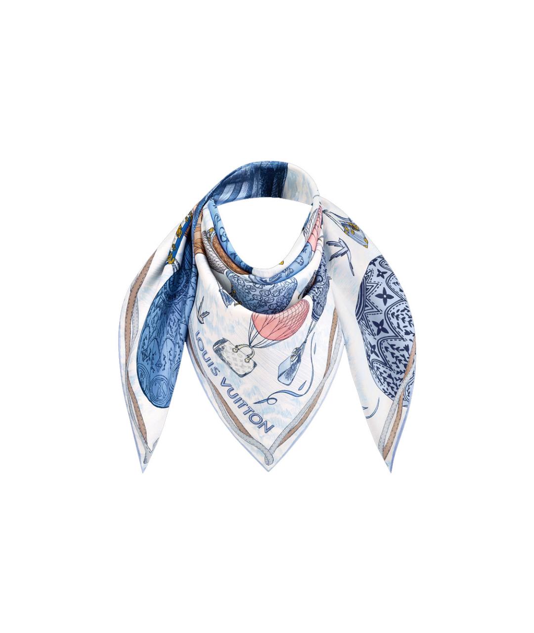 LOUIS VUITTON Голубой шелковый шарф, фото 3