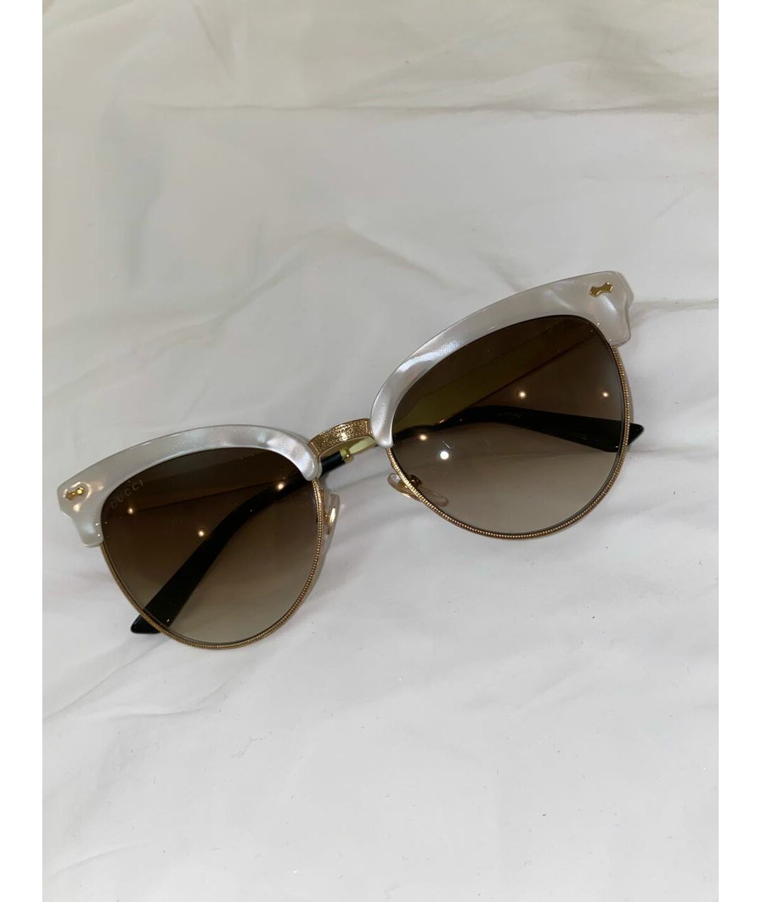 GUCCI Белые металлические солнцезащитные очки, фото 5