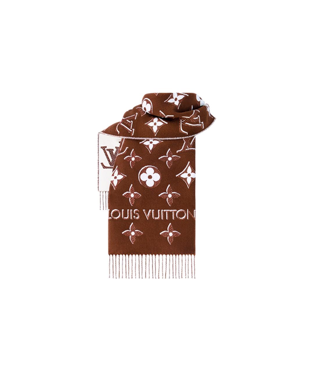 LOUIS VUITTON Коричневый шерстяной шарф, фото 2