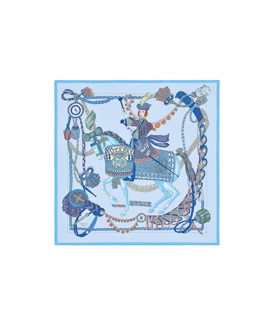 HERMES Голубой шелковый шарф, фото 1