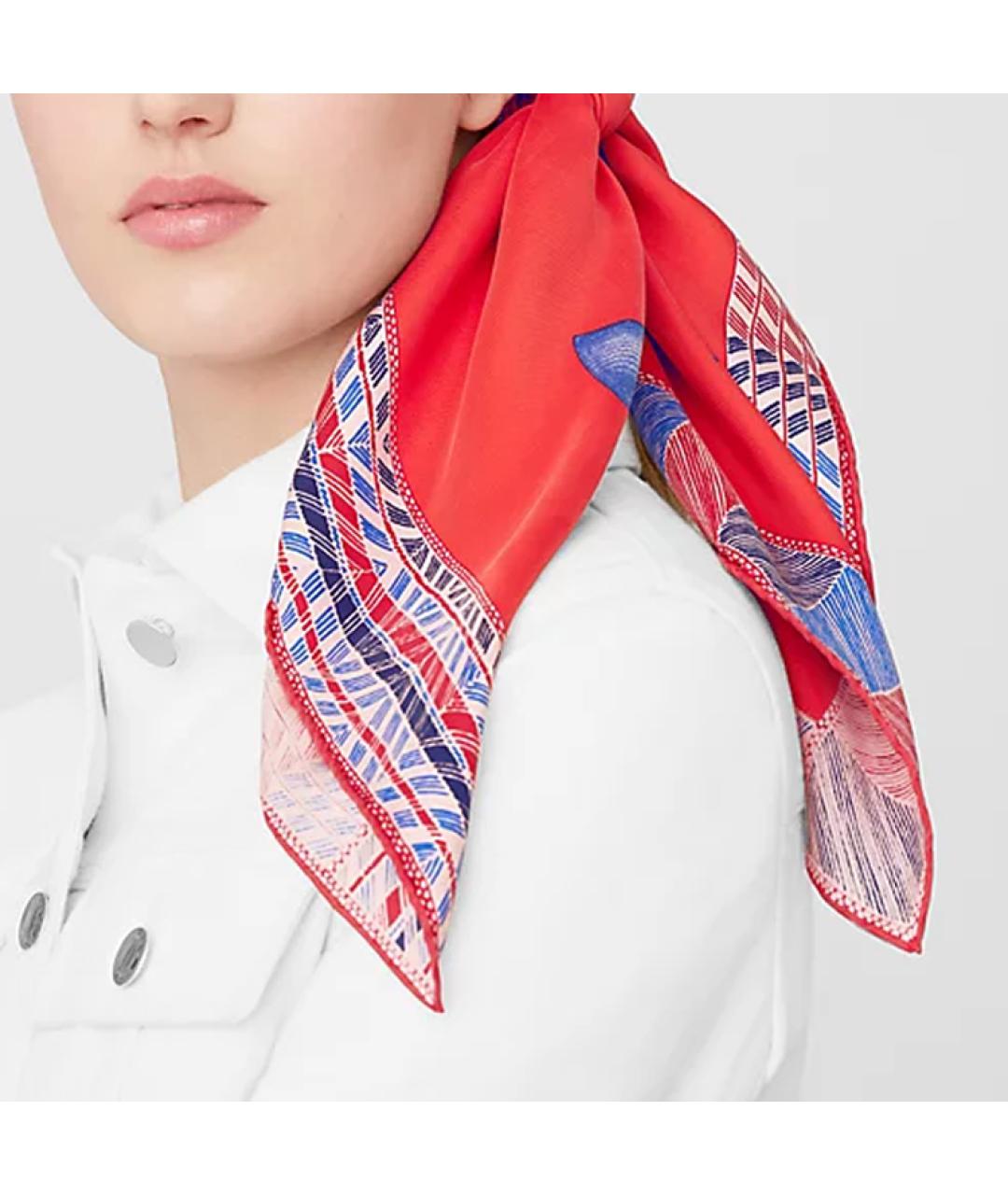 HERMES Красный шелковый шарф, фото 2