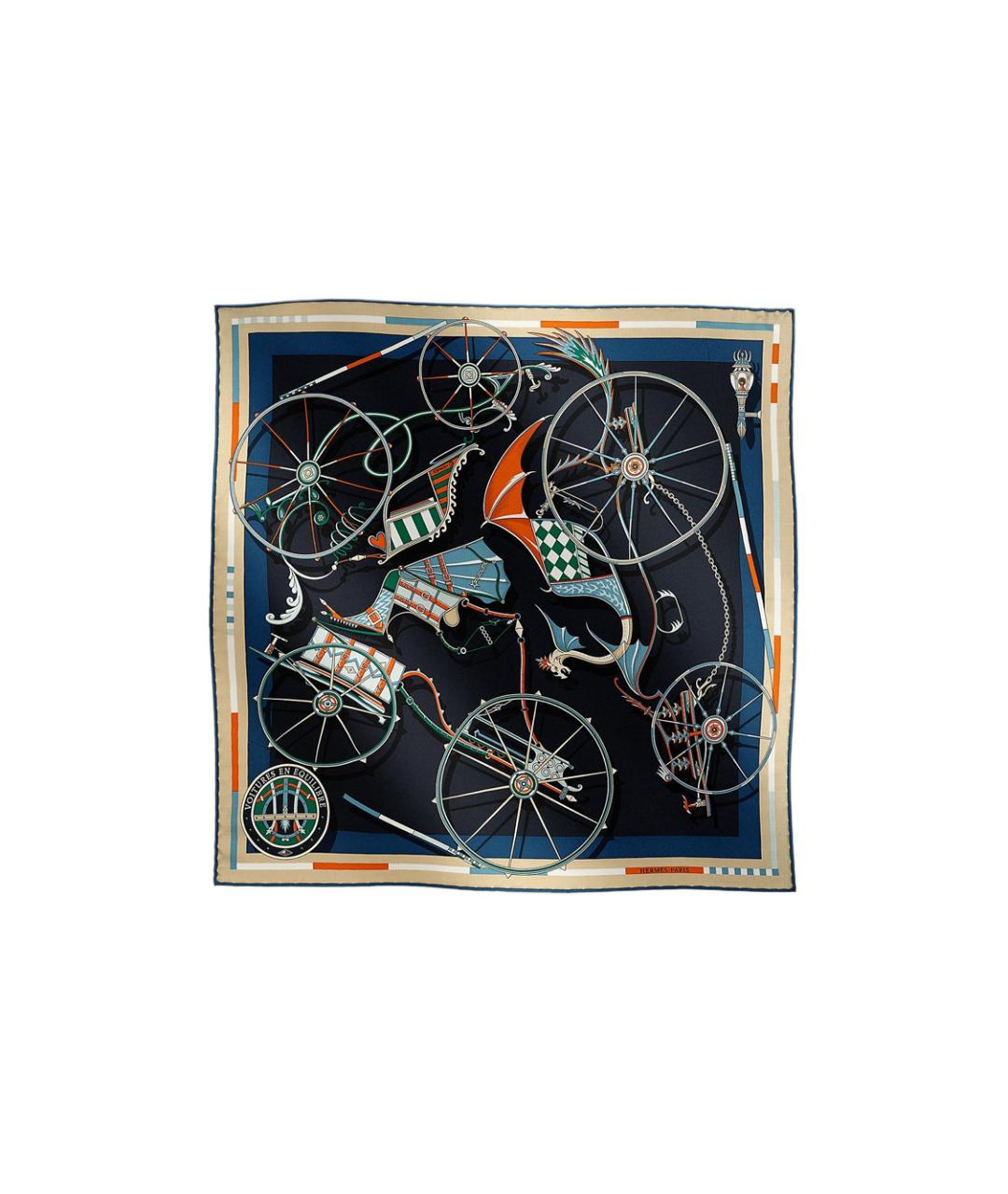 HERMES Темно-синий шелковый шарф, фото 1