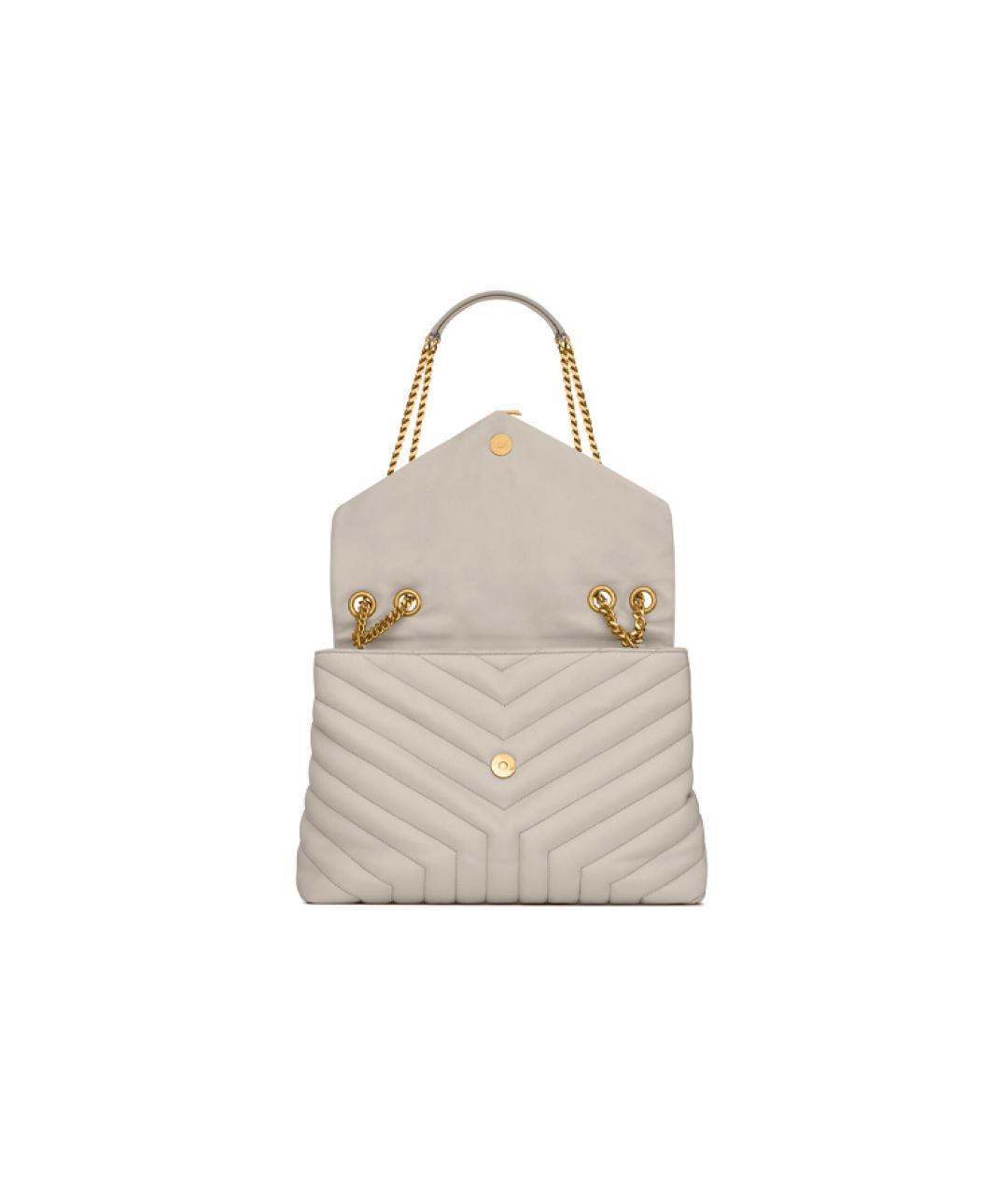 SAINT LAURENT Бежевая кожаная сумка через плечо, фото 4