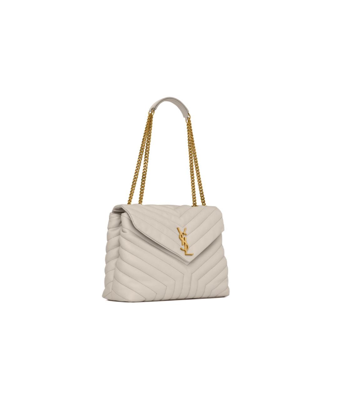 SAINT LAURENT Бежевая кожаная сумка через плечо, фото 3