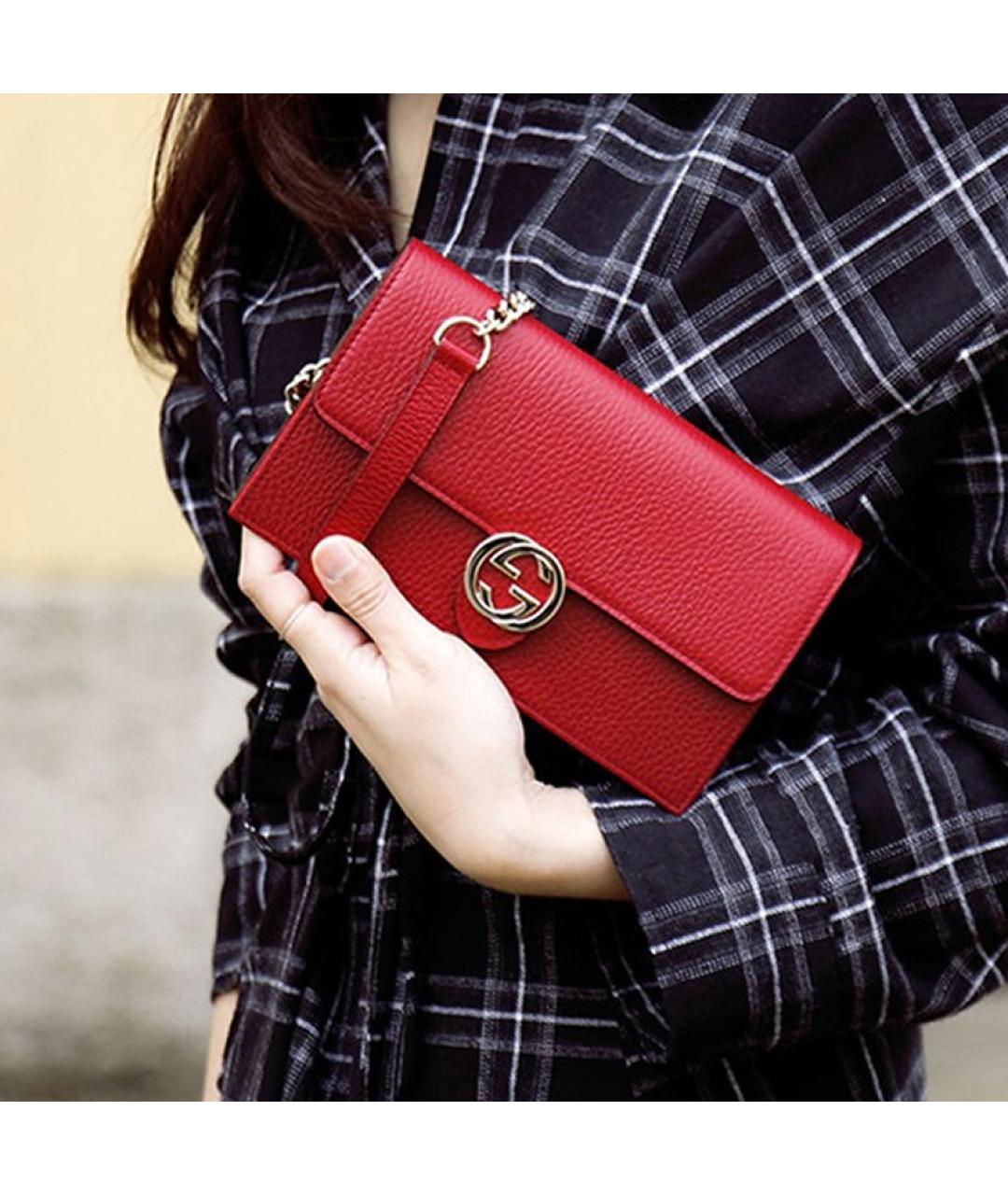 GUCCI Красная кожаная сумка через плечо, фото 4