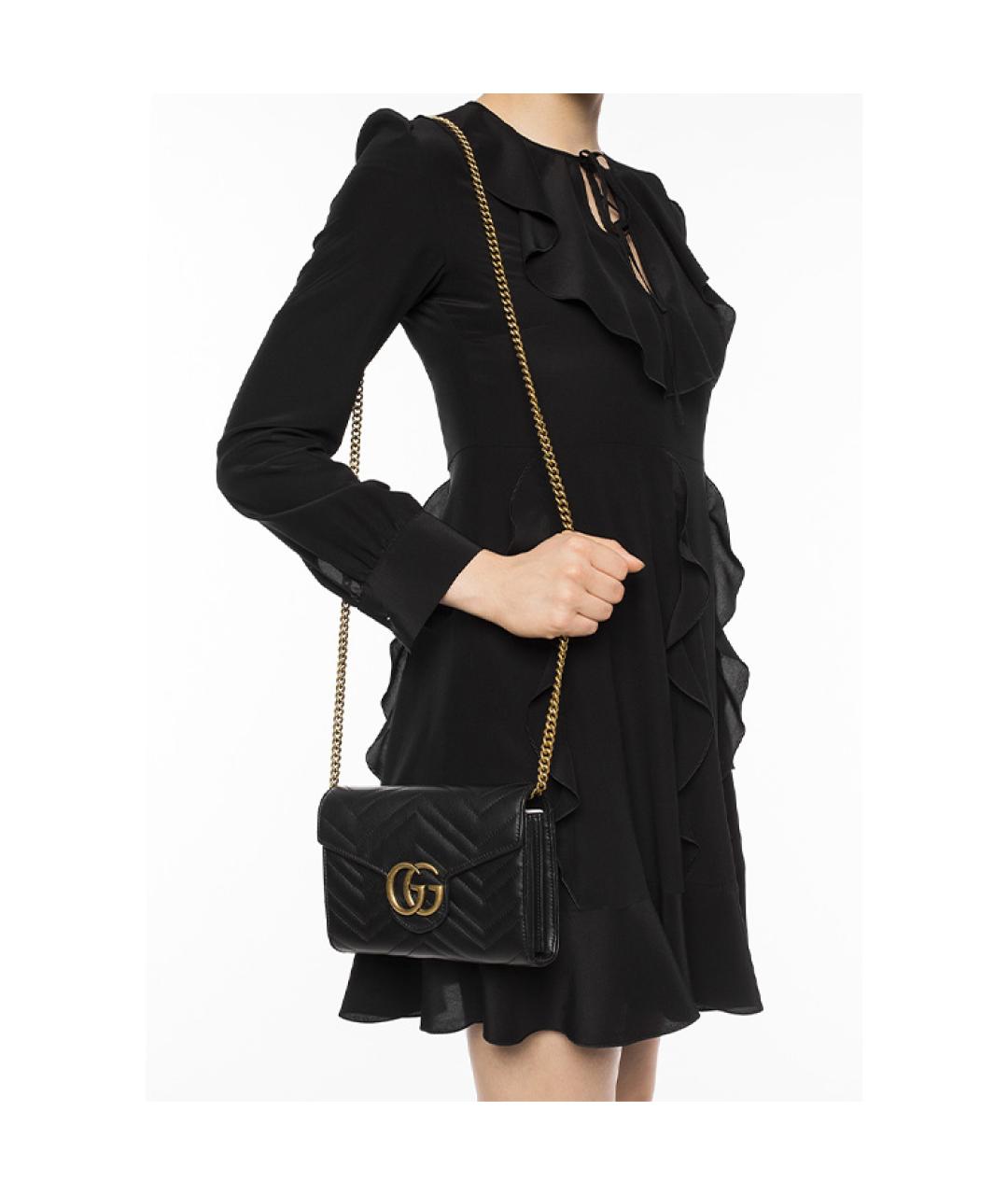 GUCCI Черная кожаная сумка через плечо, фото 6