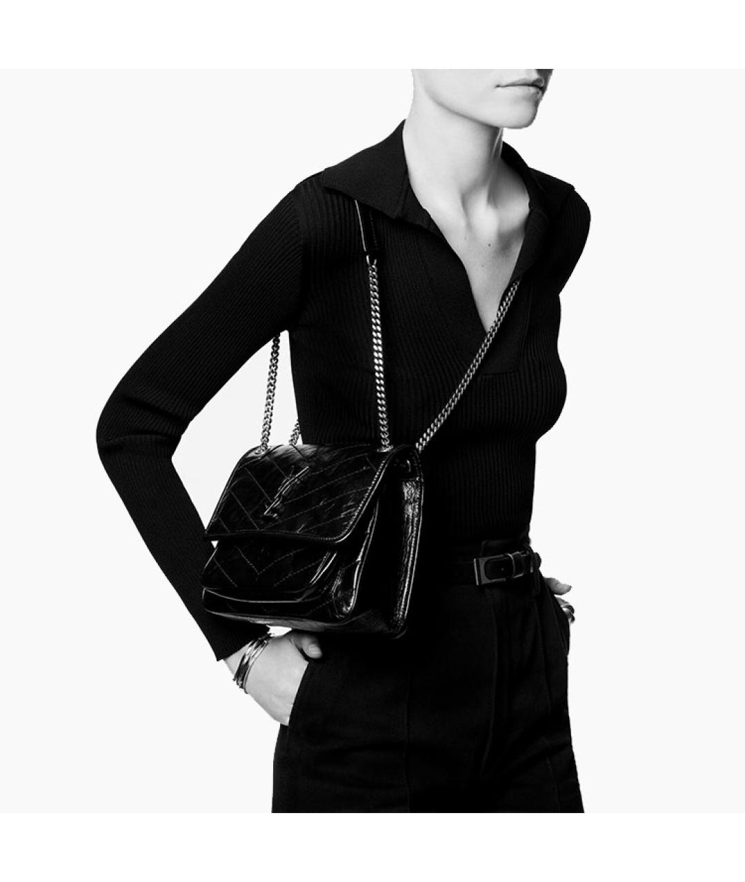 SAINT LAURENT Черная кожаная сумка через плечо, фото 2
