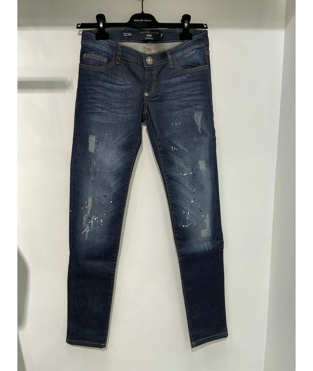 PHILIPP PLEIN Темно-синие хлопко-эластановые джинсы слим, фото 8