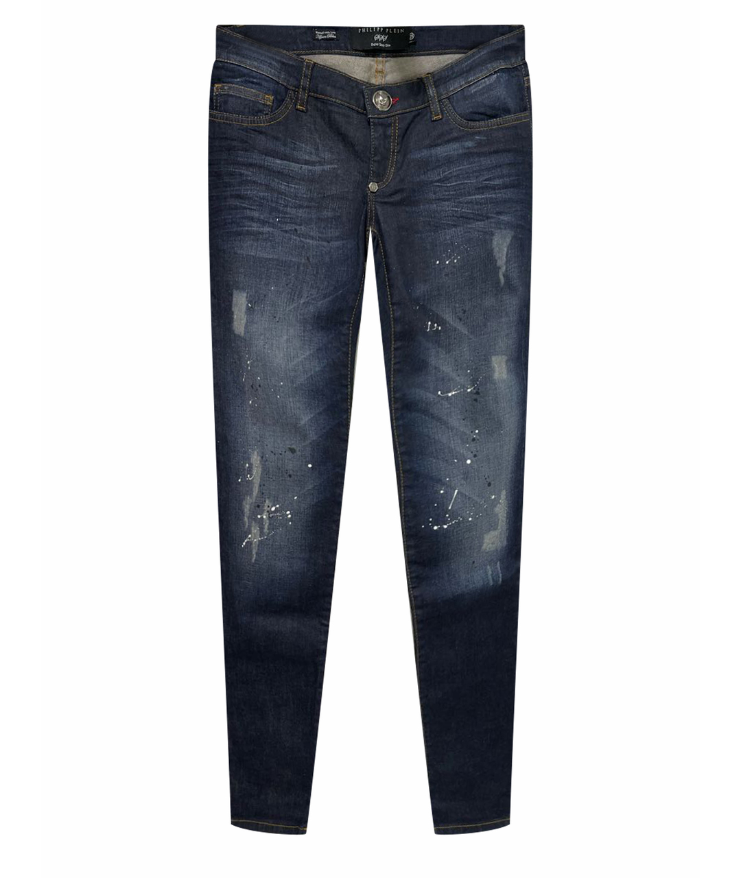 PHILIPP PLEIN Темно-синие хлопко-эластановые джинсы слим, фото 1