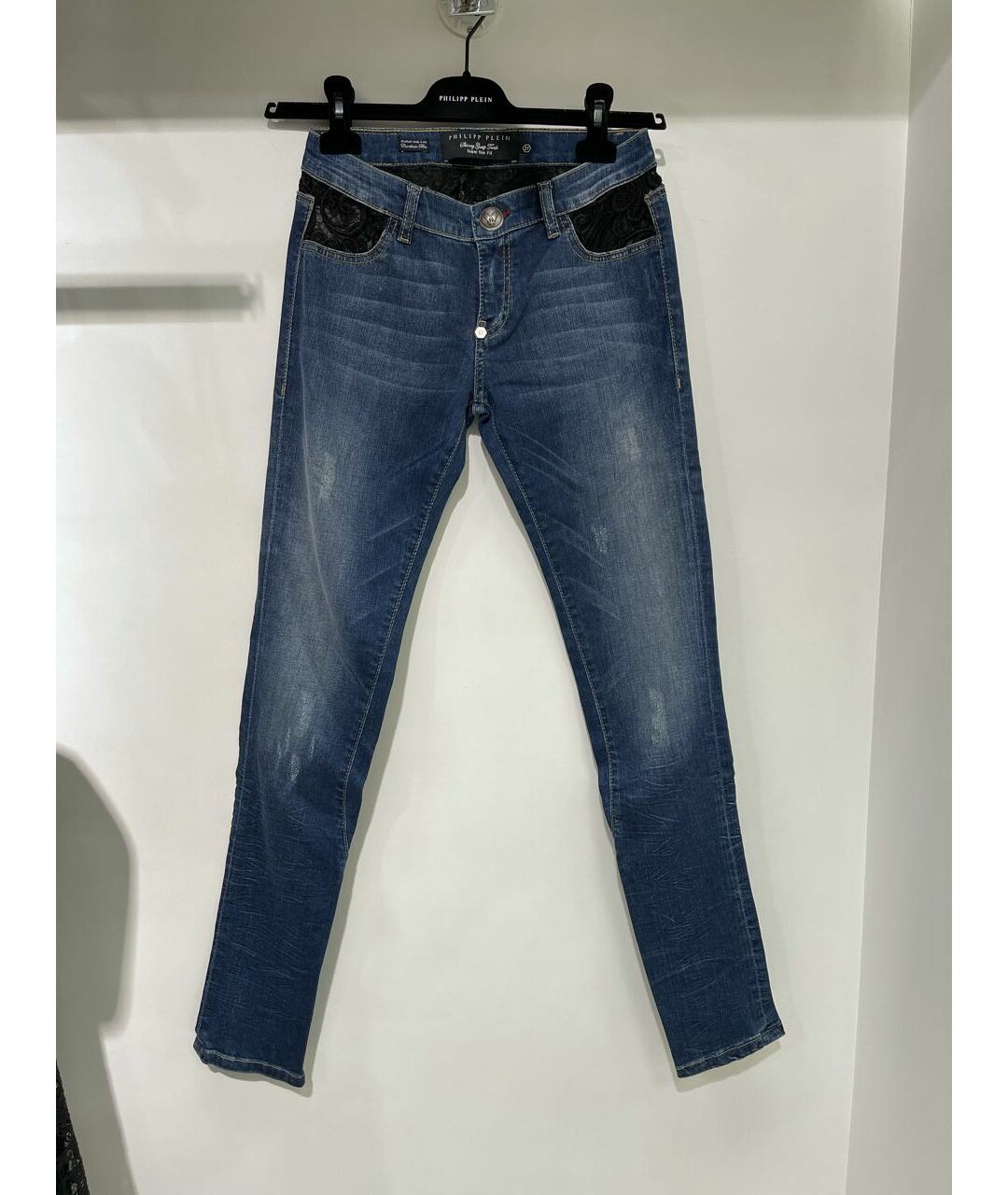 PHILIPP PLEIN Синие хлопко-эластановые джинсы слим, фото 9