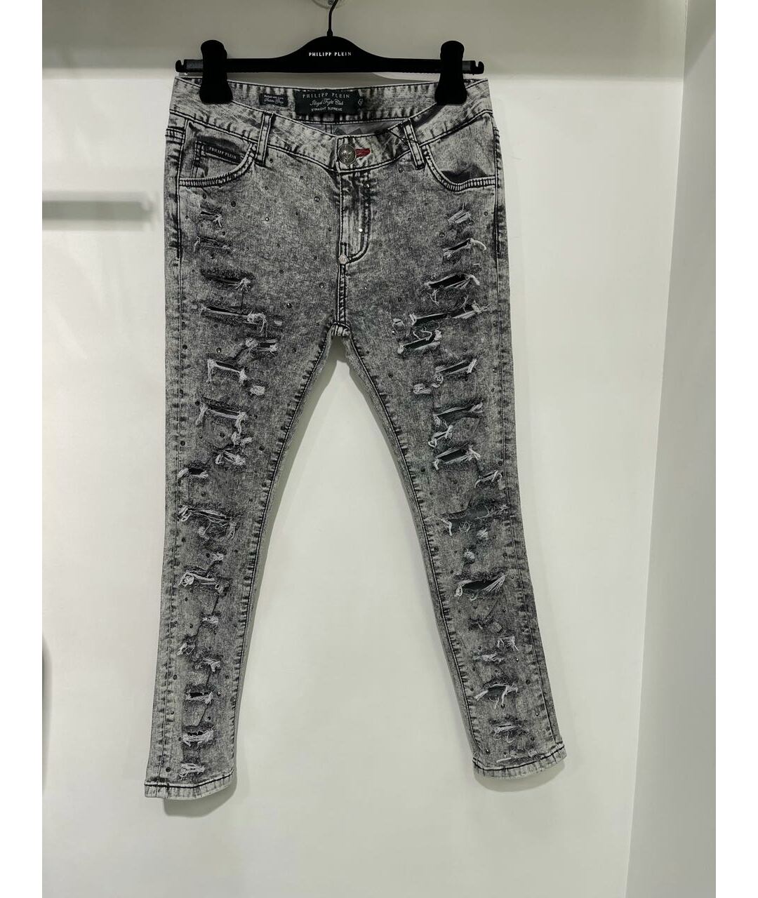 PHILIPP PLEIN Серые хлопко-эластановые джинсы слим, фото 8