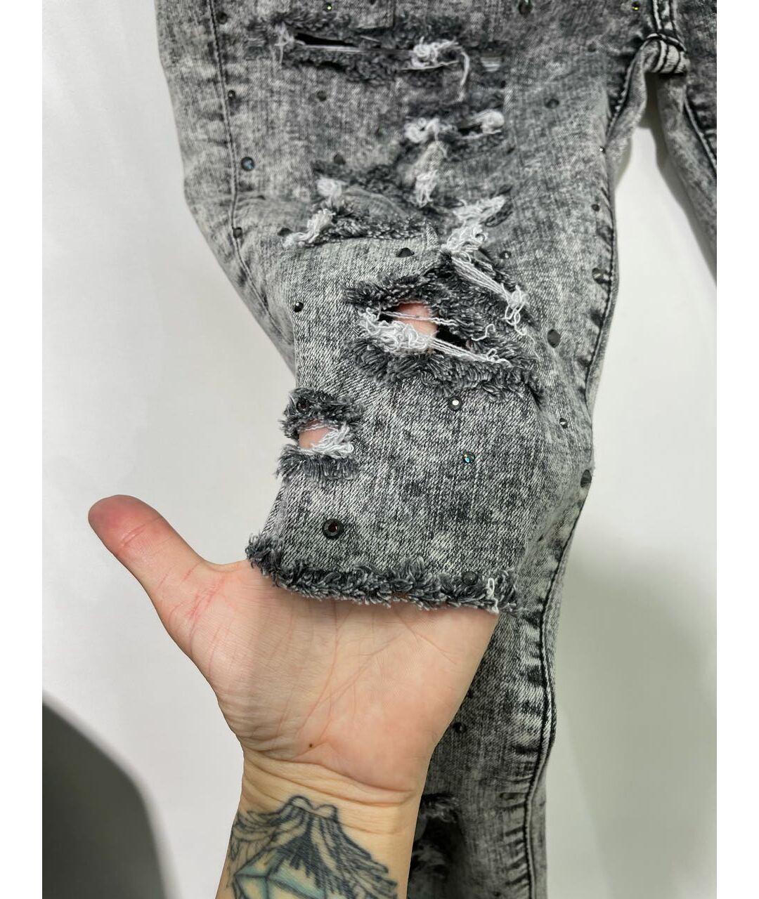 PHILIPP PLEIN Серые хлопко-эластановые джинсы слим, фото 4