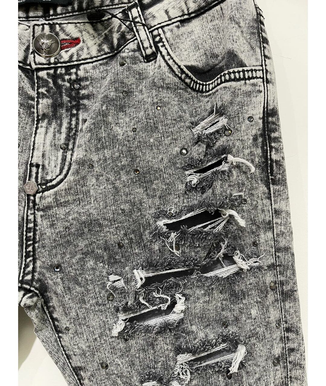 PHILIPP PLEIN Серые хлопко-эластановые джинсы слим, фото 2