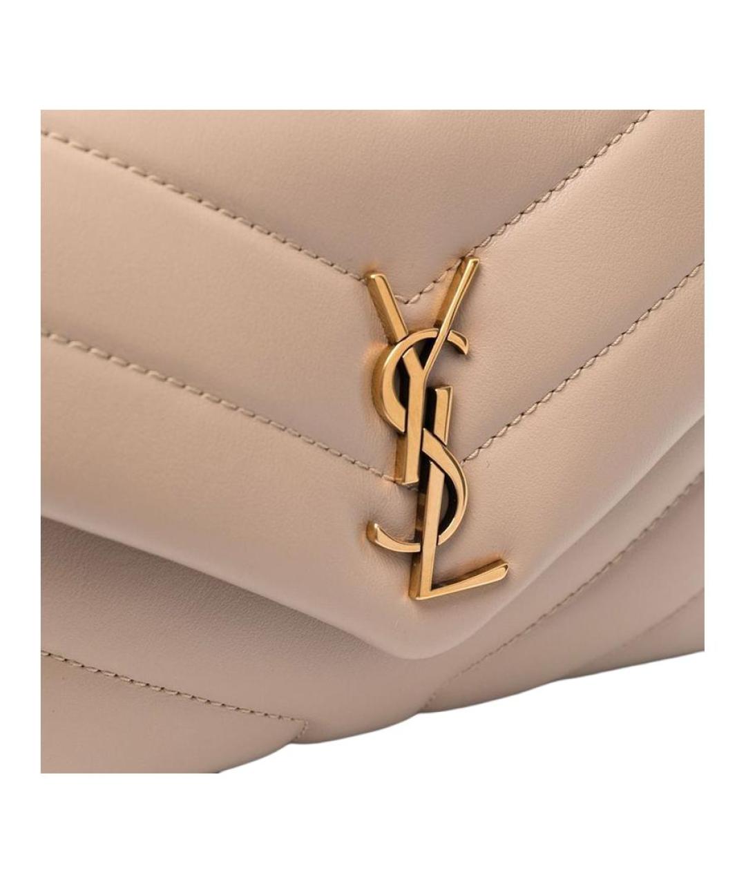 SAINT LAURENT Бежевая кожаная сумка через плечо, фото 3