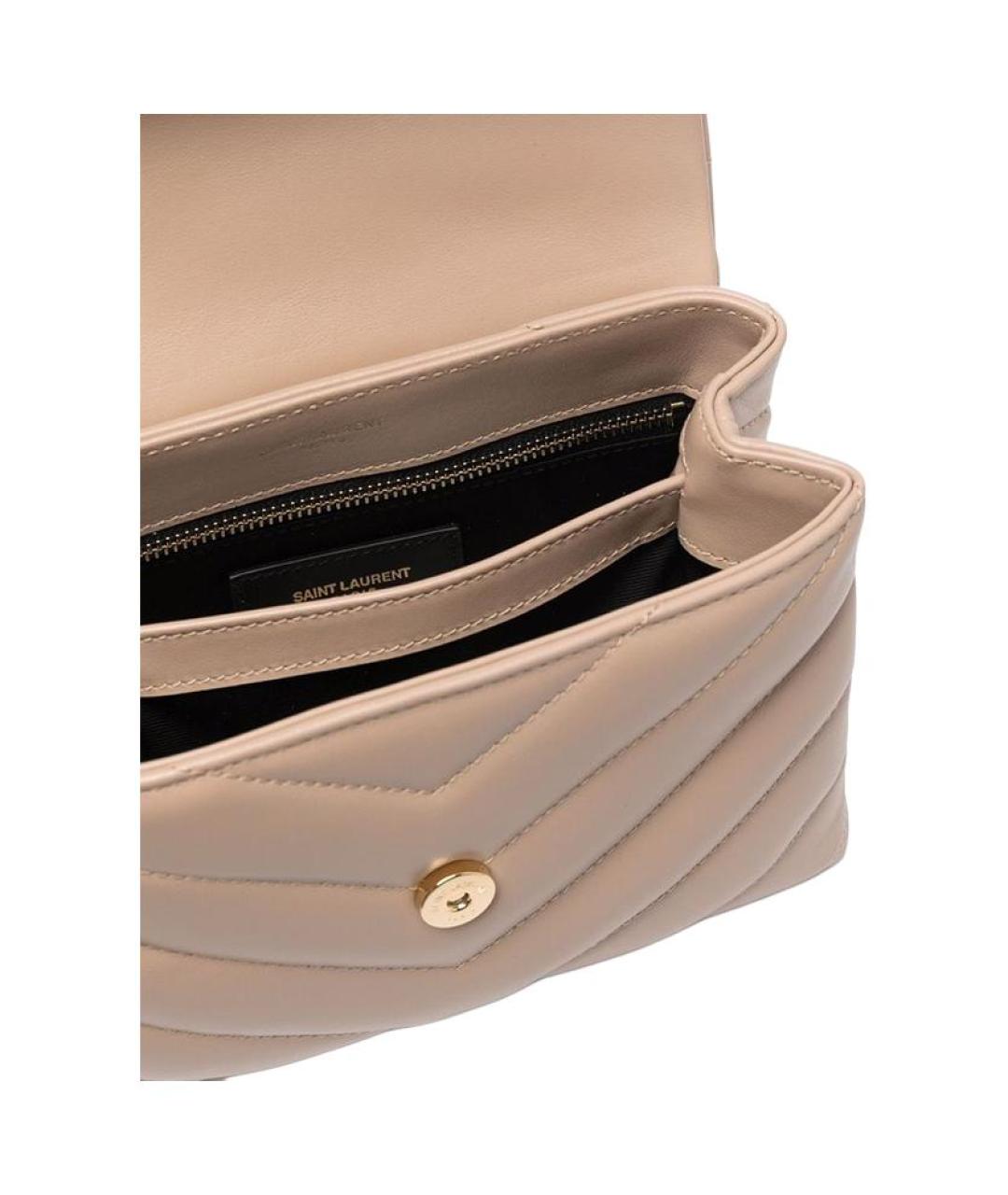 SAINT LAURENT Бежевая кожаная сумка через плечо, фото 4