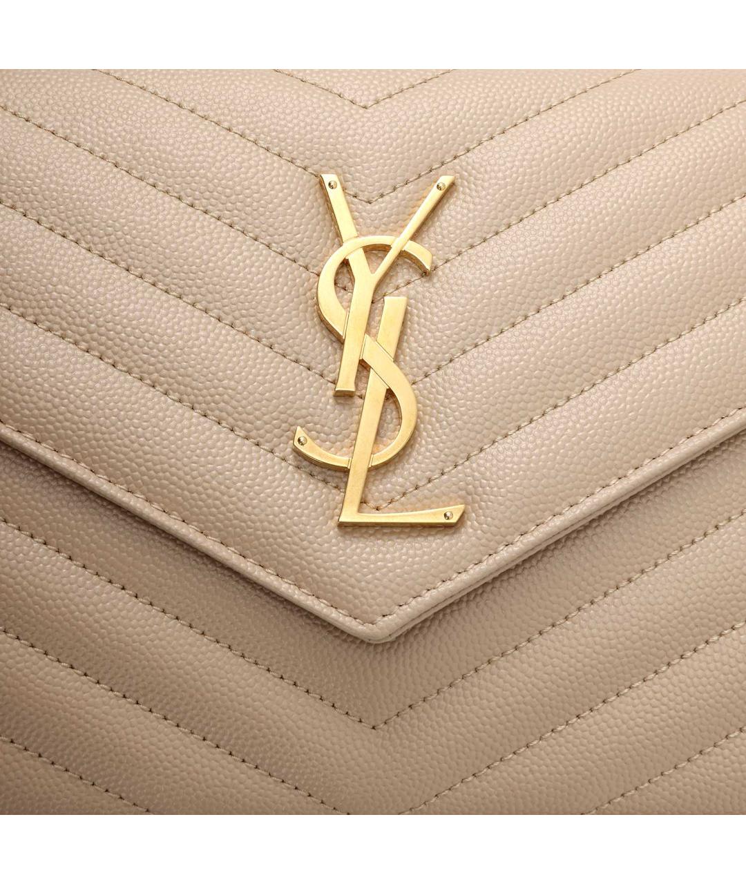 SAINT LAURENT Бежевая кожаная сумка через плечо, фото 7