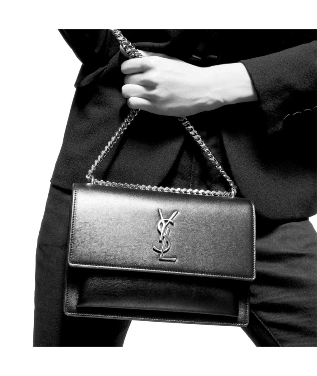 SAINT LAURENT Черная кожаная сумка через плечо, фото 8