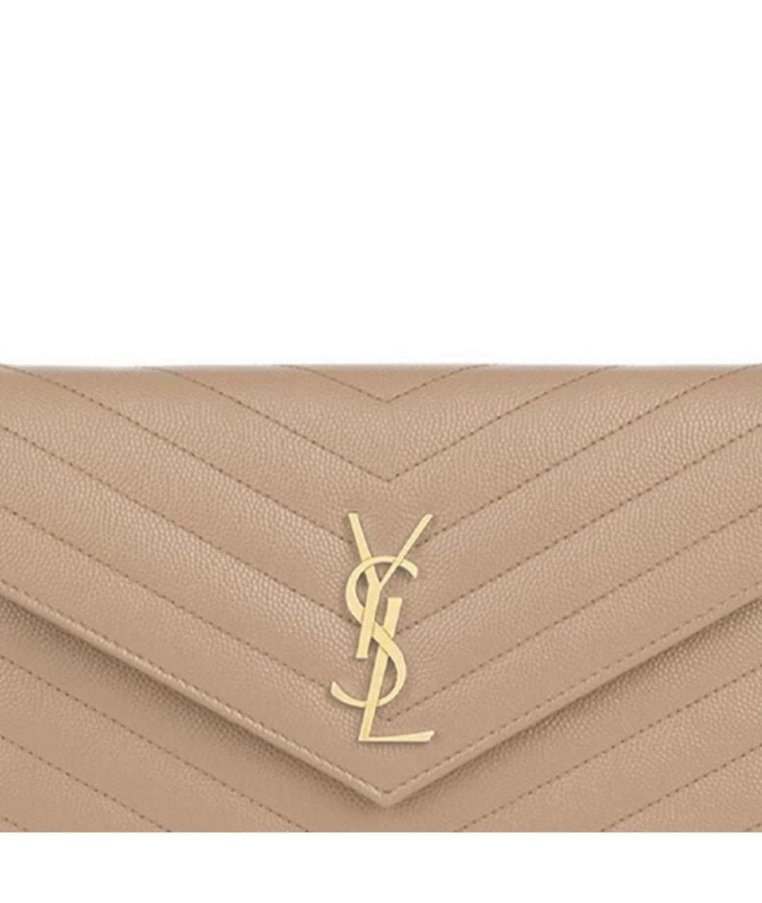 SAINT LAURENT Бежевая кожаная сумка через плечо, фото 4