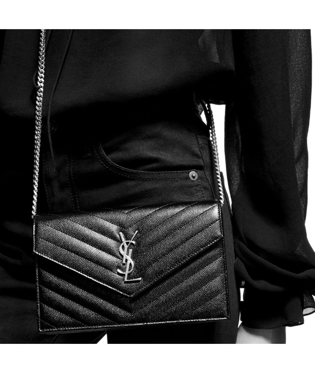 SAINT LAURENT Черная кожаная сумка через плечо, фото 7