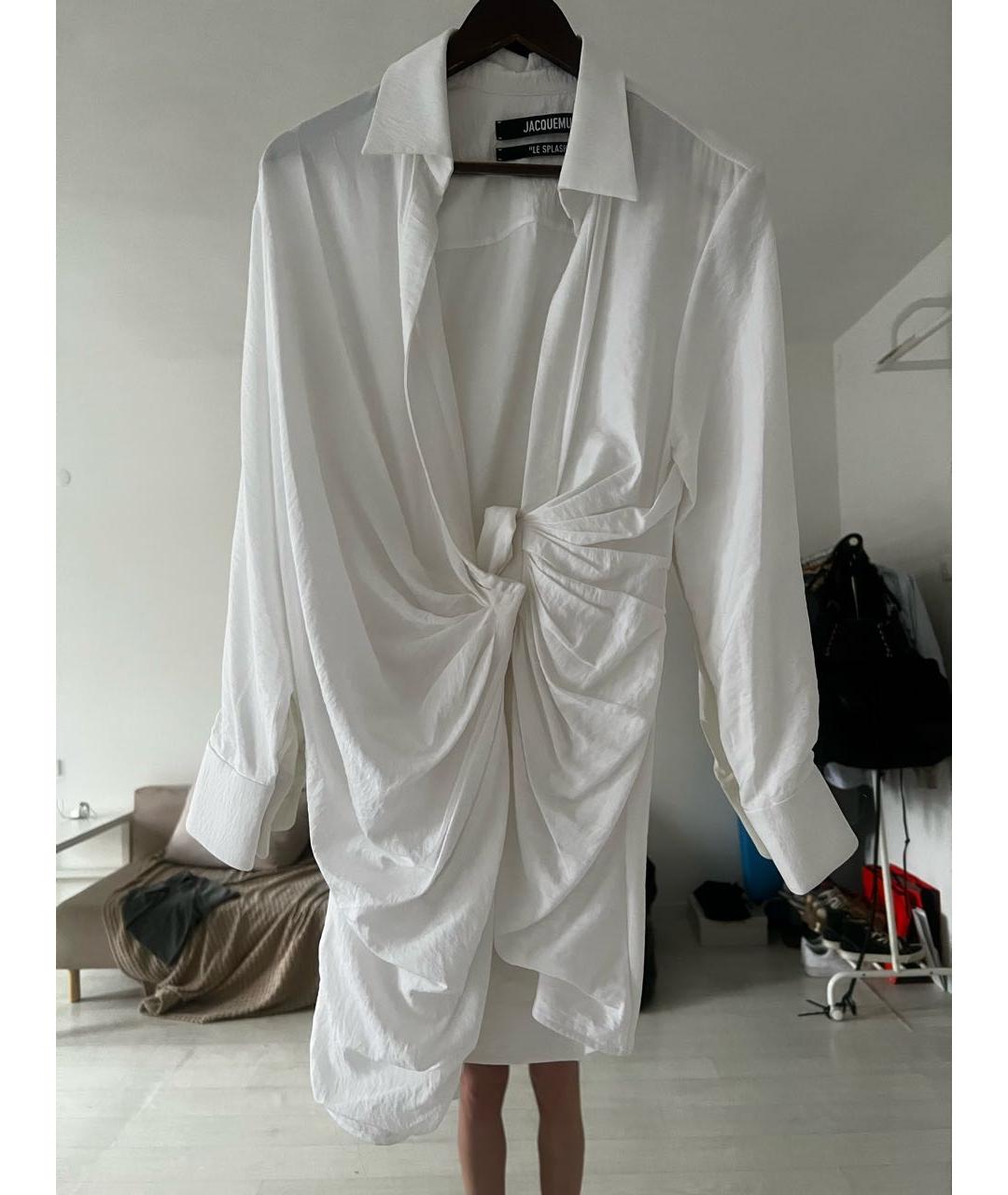 JACQUEMUS Белое вискозное коктейльное платье, фото 5