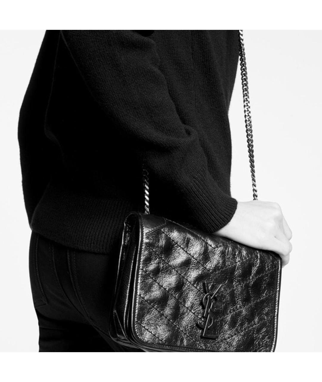 SAINT LAURENT Черная кожаная сумка через плечо, фото 4