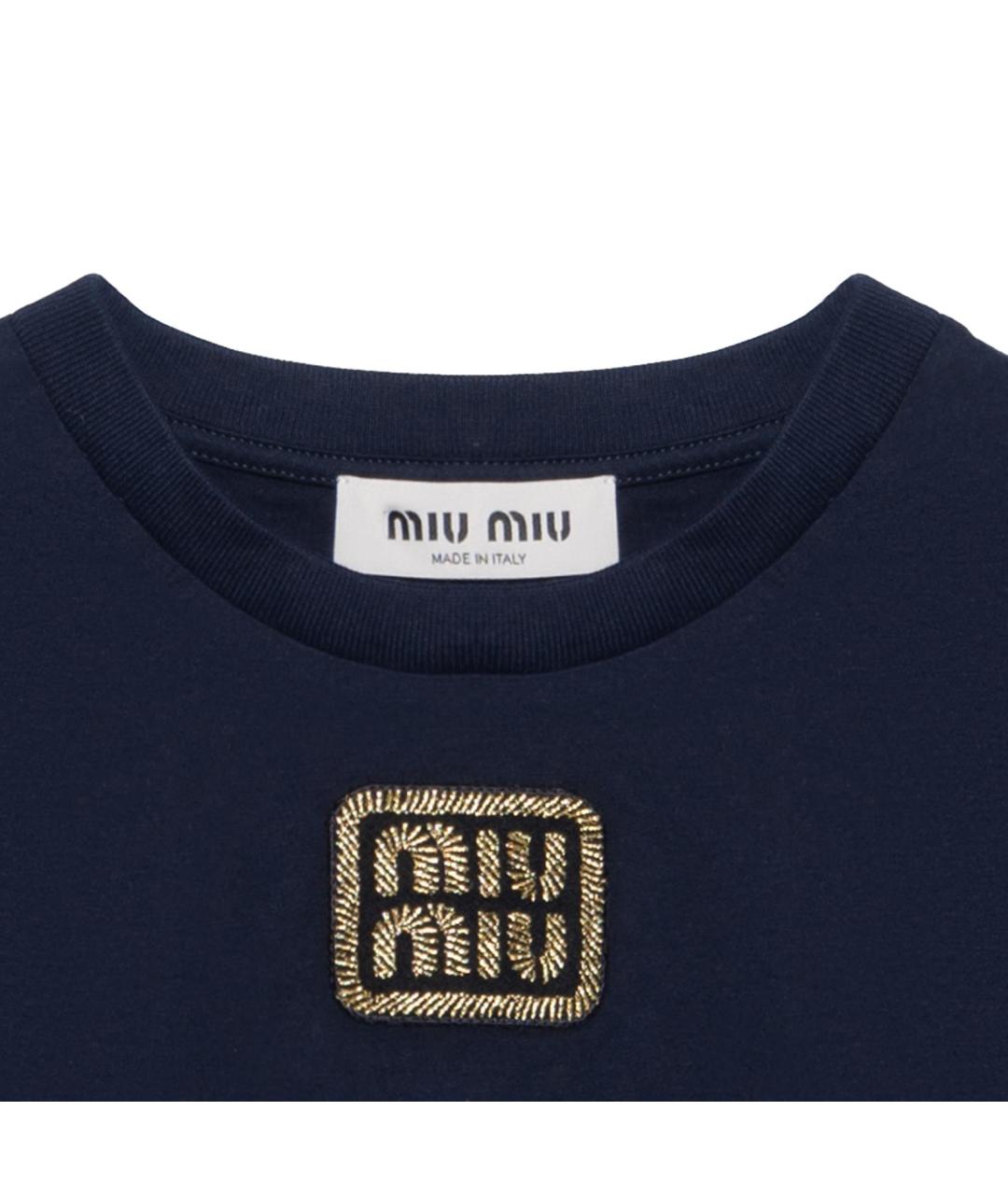 MIU MIU Темно-синяя хлопковая футболка, фото 3