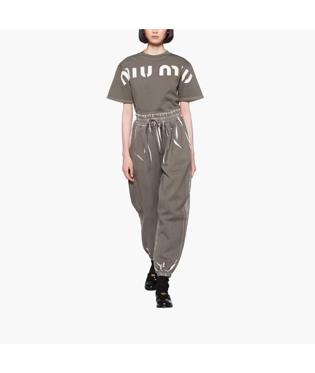 MIU MIU Серая хлопковая футболка, фото 2