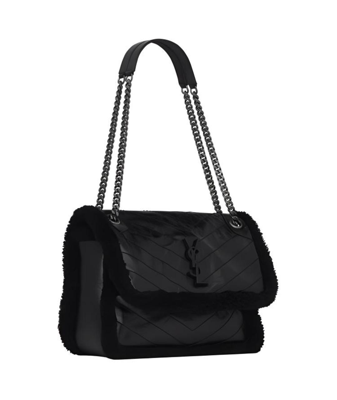 SAINT LAURENT Черная кожаная сумка через плечо, фото 2