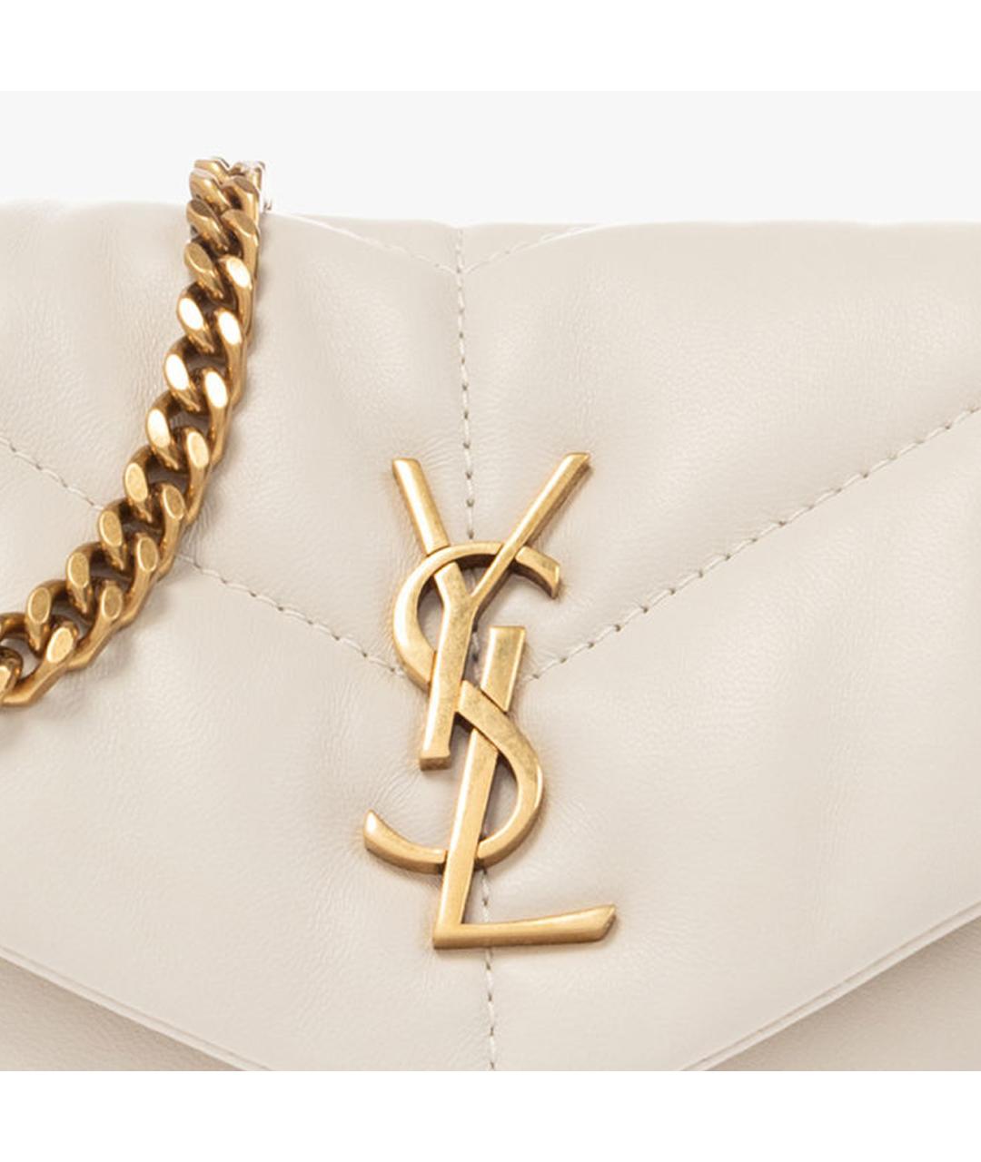 SAINT LAURENT Белая кожаная сумка через плечо, фото 3