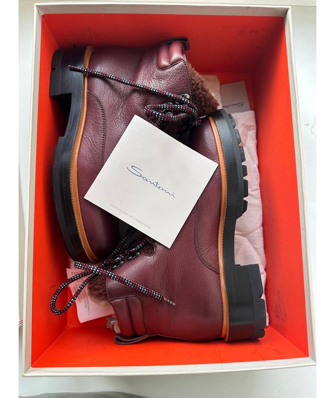 SANTONI Бордовые кожаные ботинки, фото 6