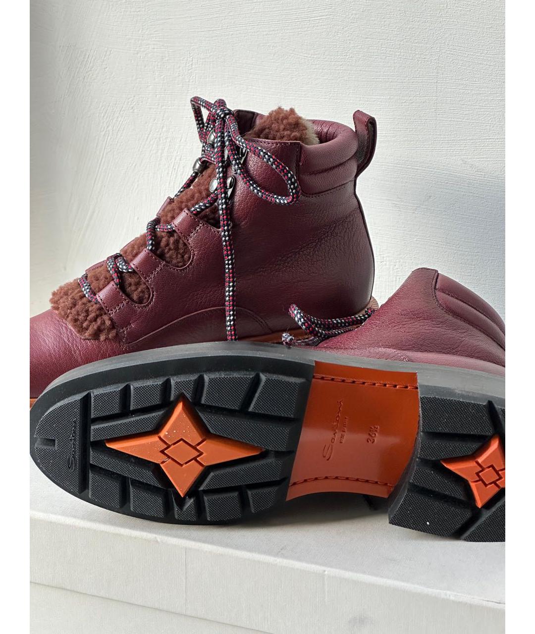 SANTONI Бордовые кожаные ботинки, фото 5