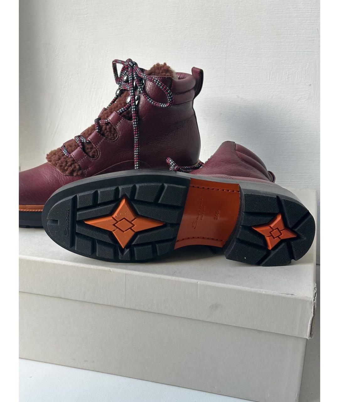 SANTONI Бордовые кожаные ботинки, фото 8