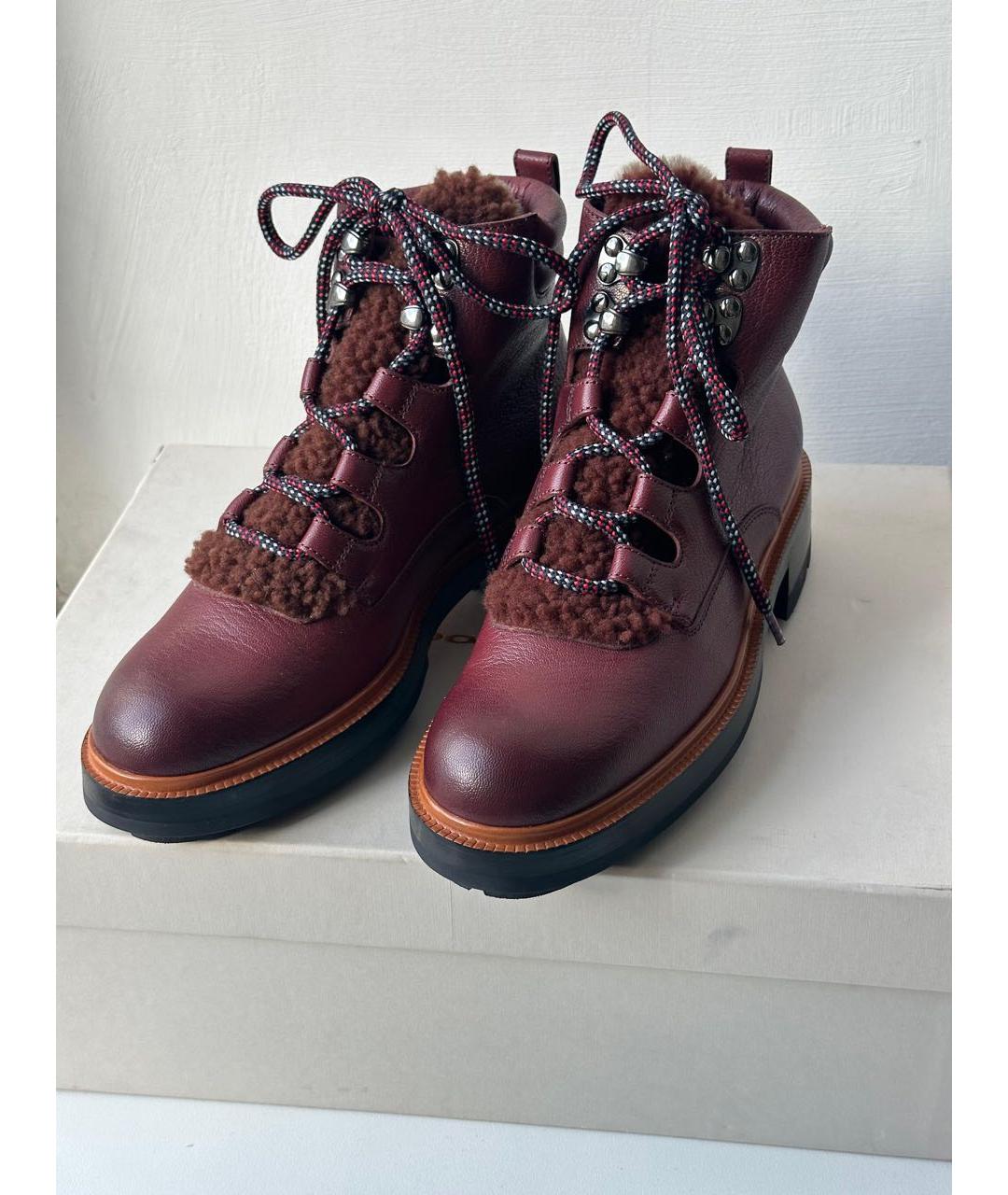SANTONI Бордовые кожаные ботинки, фото 2
