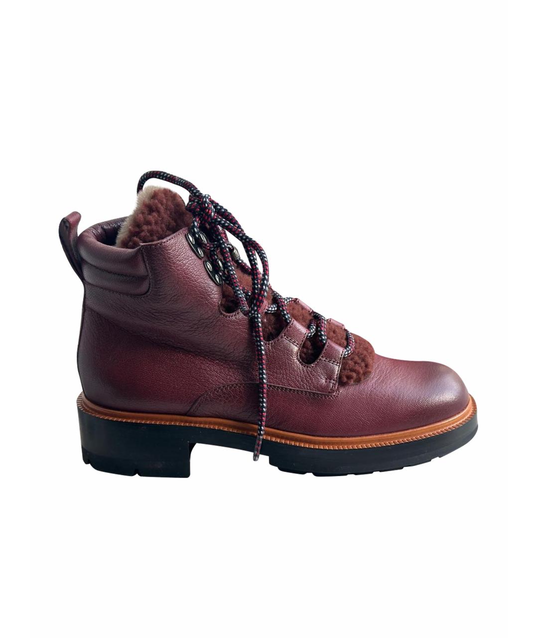SANTONI Бордовые кожаные ботинки, фото 1