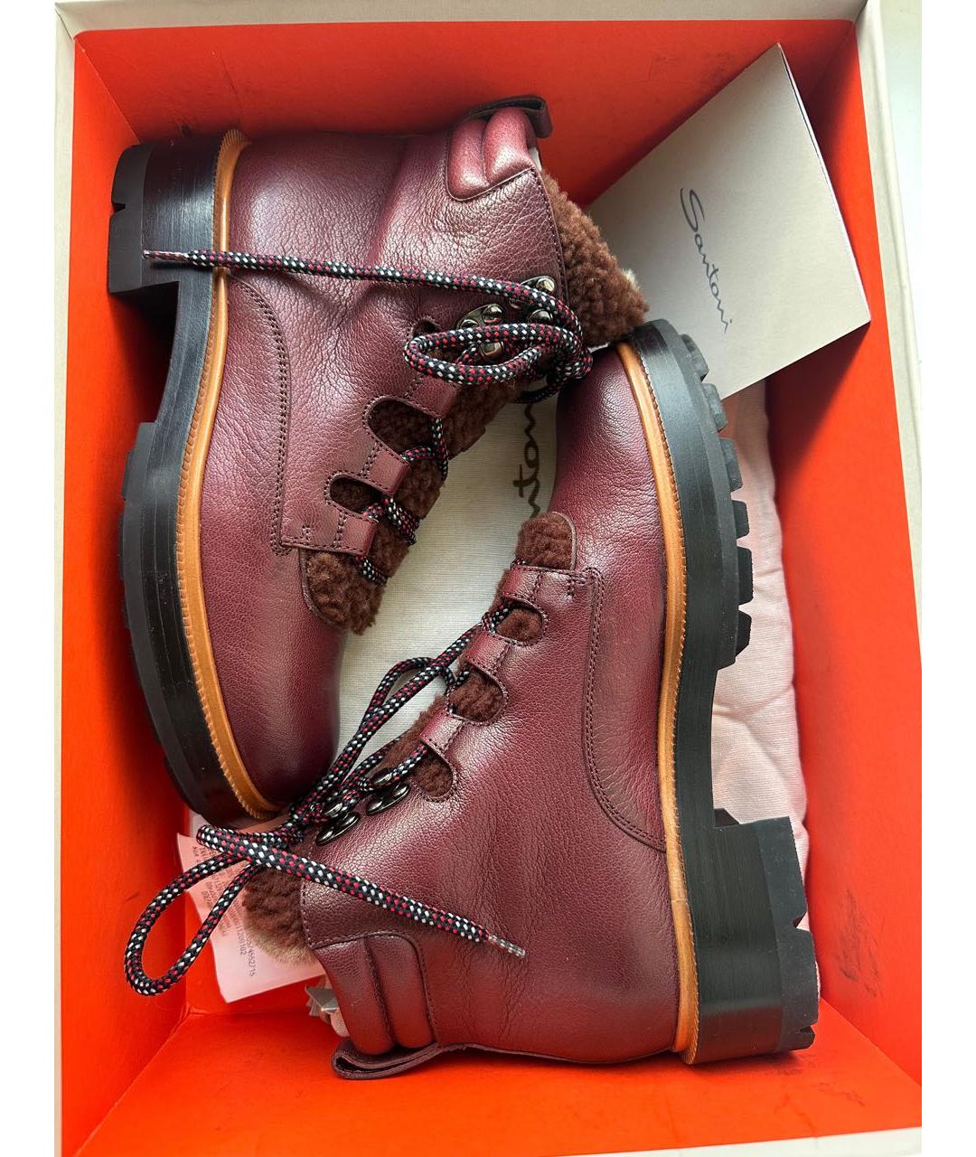 SANTONI Бордовые кожаные ботинки, фото 3