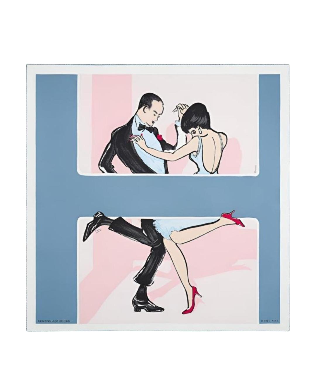 HERMES Голубой шелковый шарф, фото 1