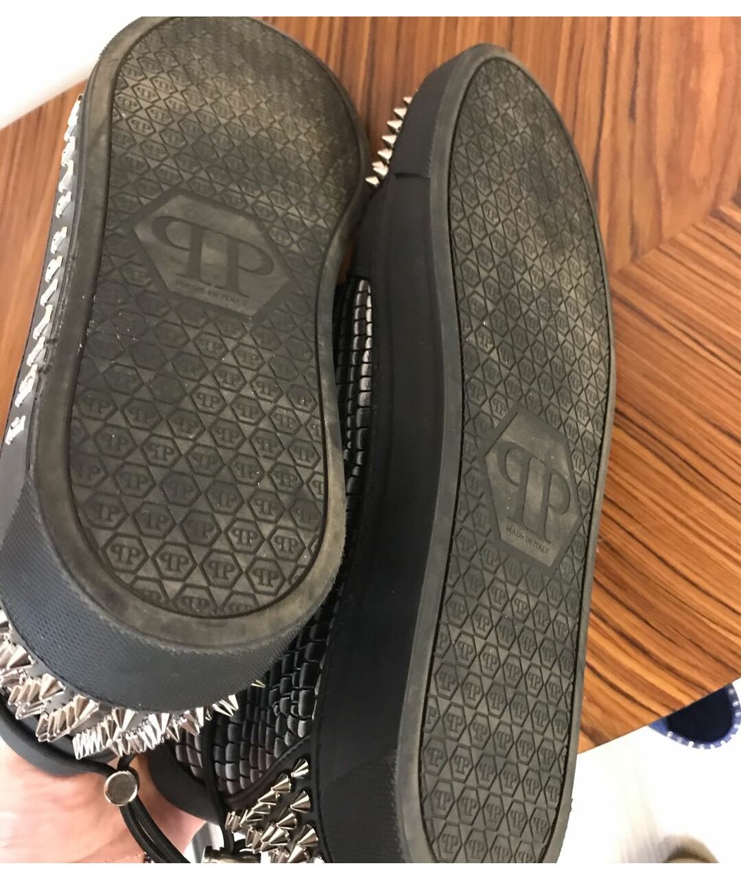 PHILIPP PLEIN Черные кожаные высокие кроссовки / кеды, фото 6
