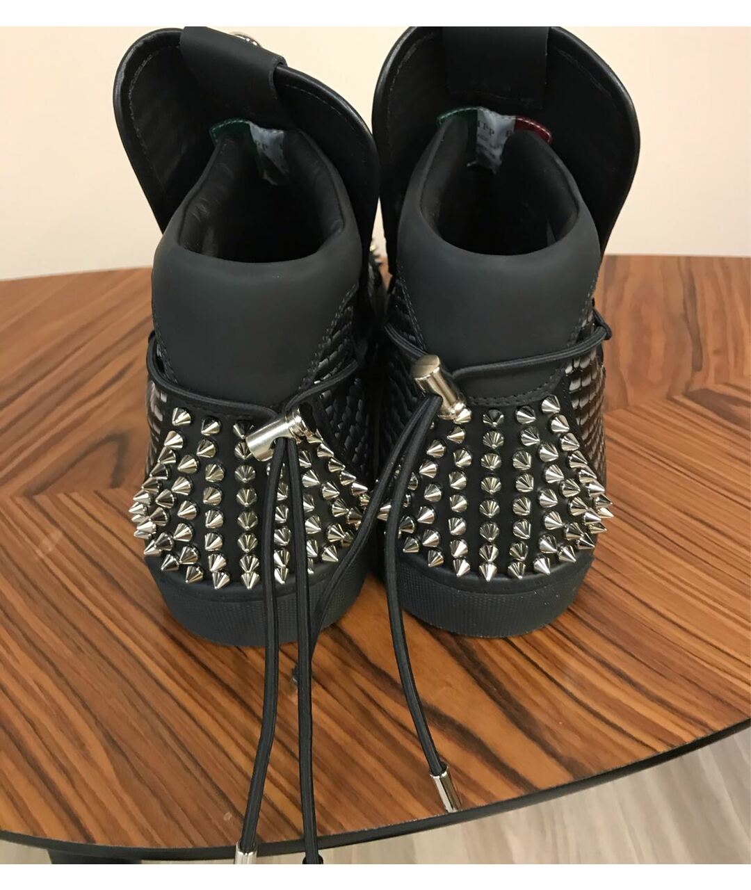 PHILIPP PLEIN Черные кожаные высокие кроссовки / кеды, фото 4