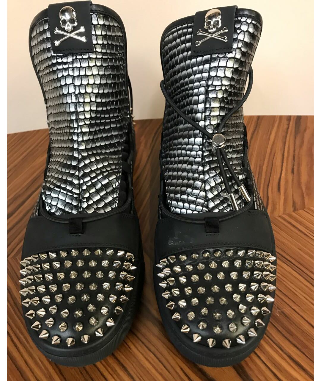 PHILIPP PLEIN Черные кожаные высокие кроссовки / кеды, фото 3