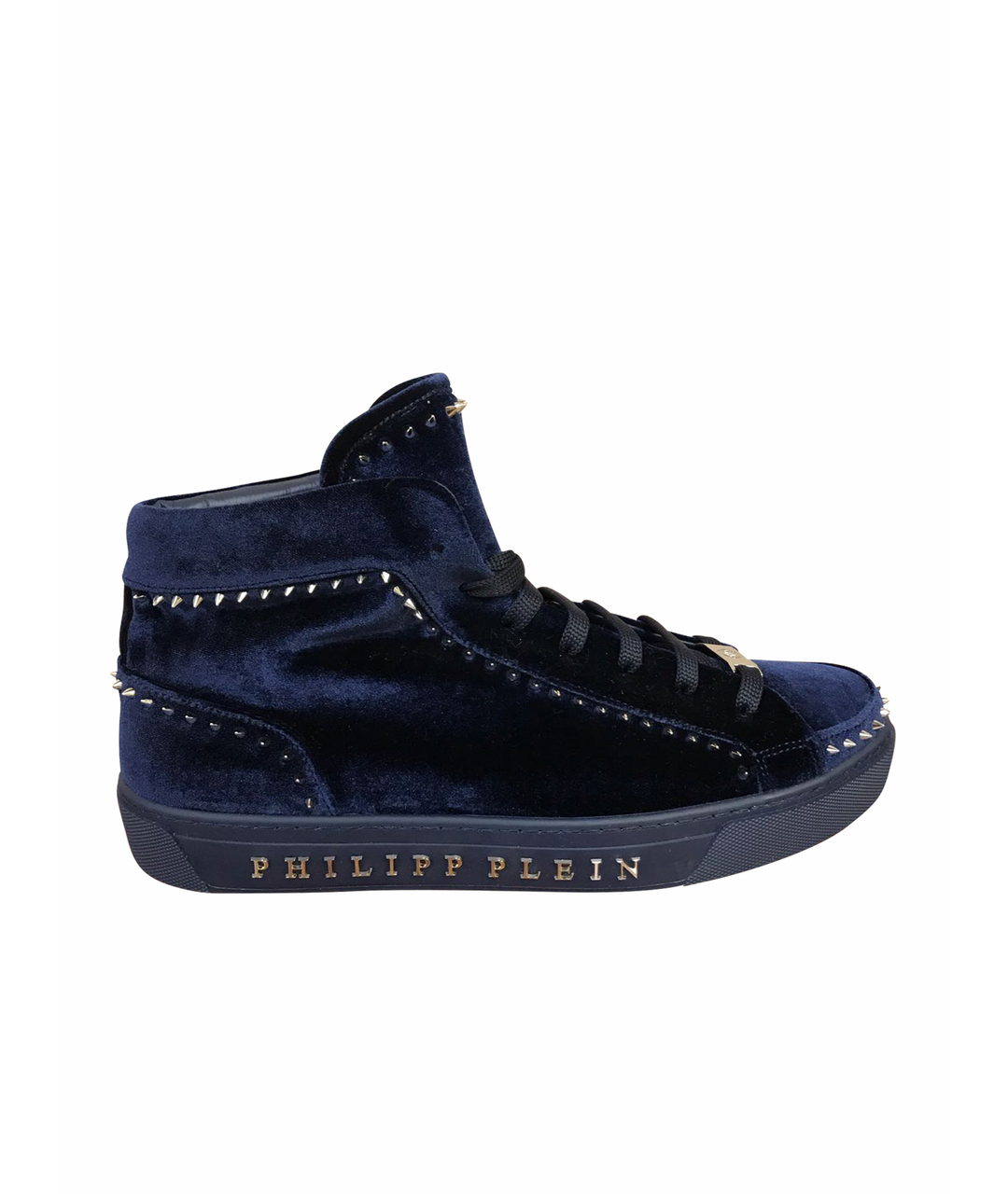 PHILIPP PLEIN Темно-синие бархатные высокие кроссовки / кеды, фото 1