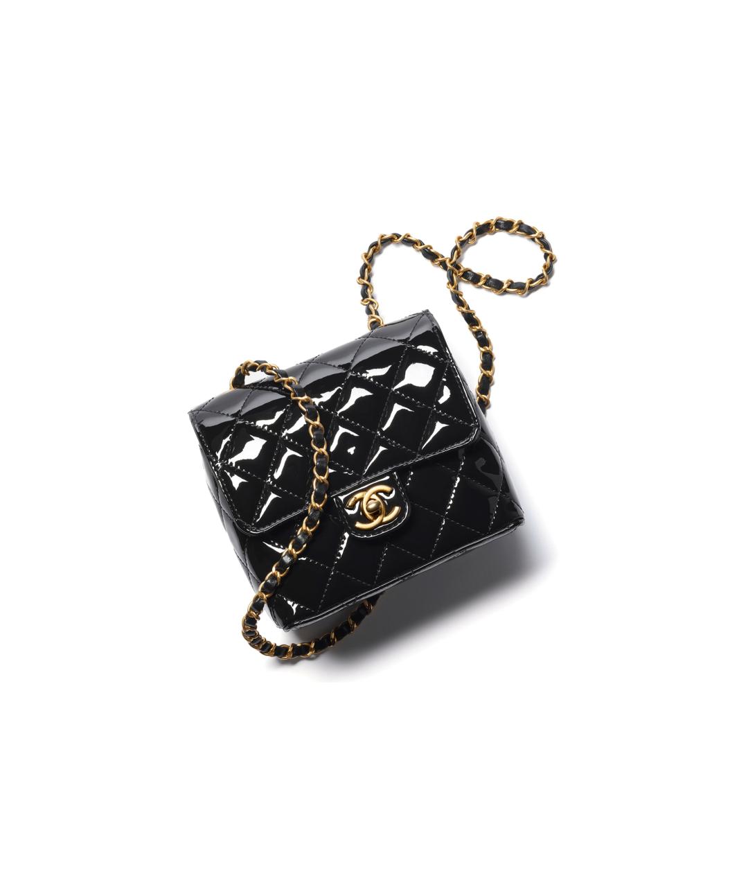CHANEL Черная сумка через плечо из лакированной кожи, фото 1