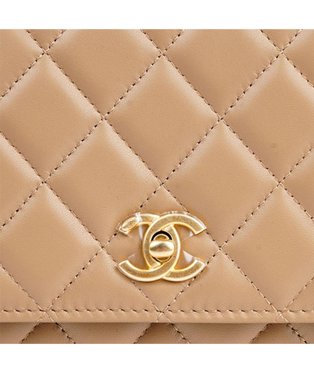 CHANEL Бежевая кожаная сумка через плечо, фото 4