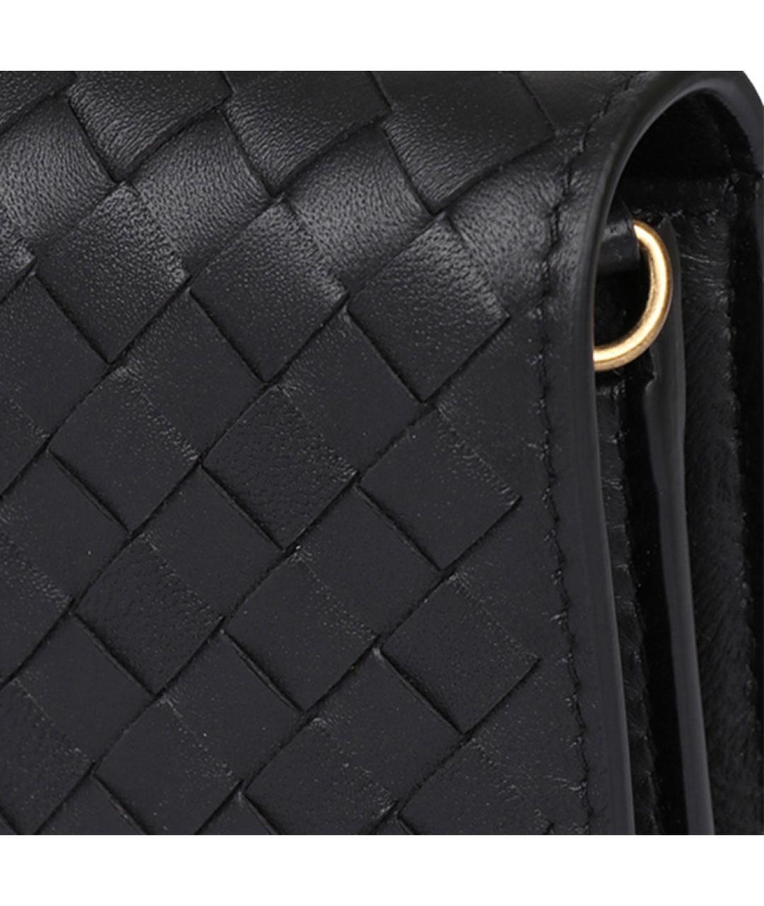 BOTTEGA VENETA Черная кожаная сумка через плечо, фото 4