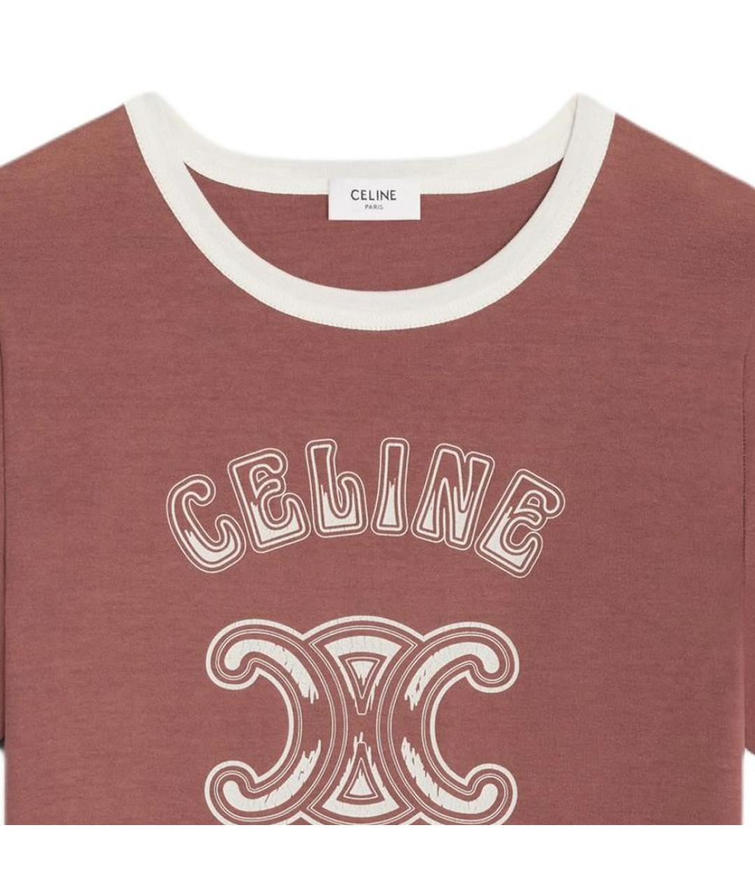 CELINE Коралловая хлопковая футболка, фото 4