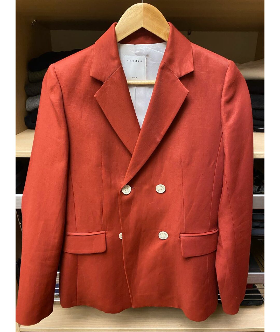 SANDRO Красный меховой костюм с брюками, фото 6